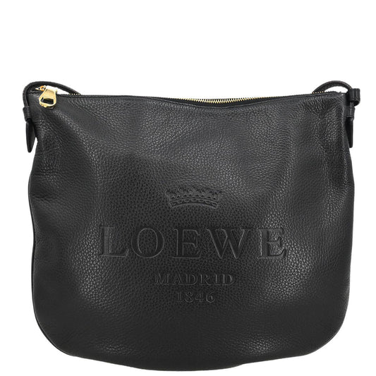 Loewe * Black Leather Heritage Shoulder Bag