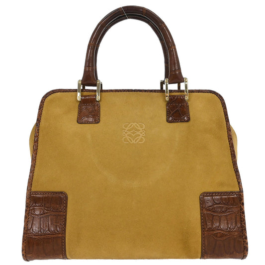 Loewe * Brown Suede Crocodile Amazona 28 Handbag