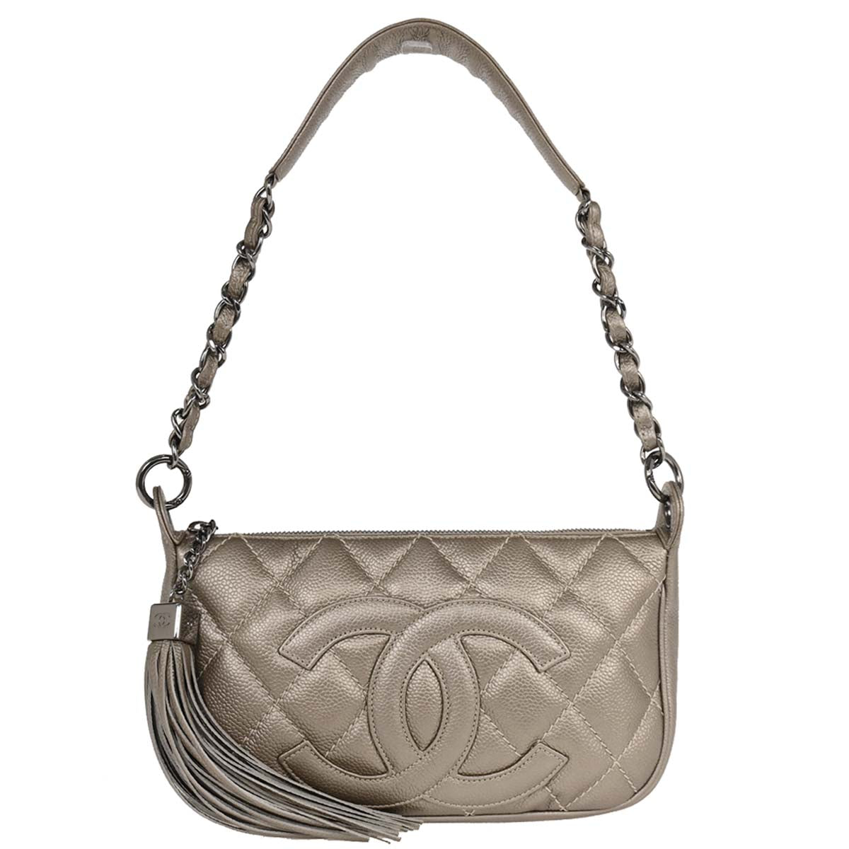 Chanel 2004-2005 Silver Caviar Fringe Handbag