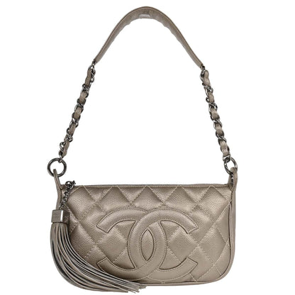 Chanel 2004-2005 Silver Caviar Fringe Handbag