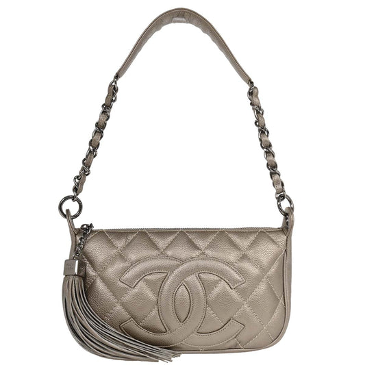 Chanel 2004-2005 Silver Caviar Fringe Handbag