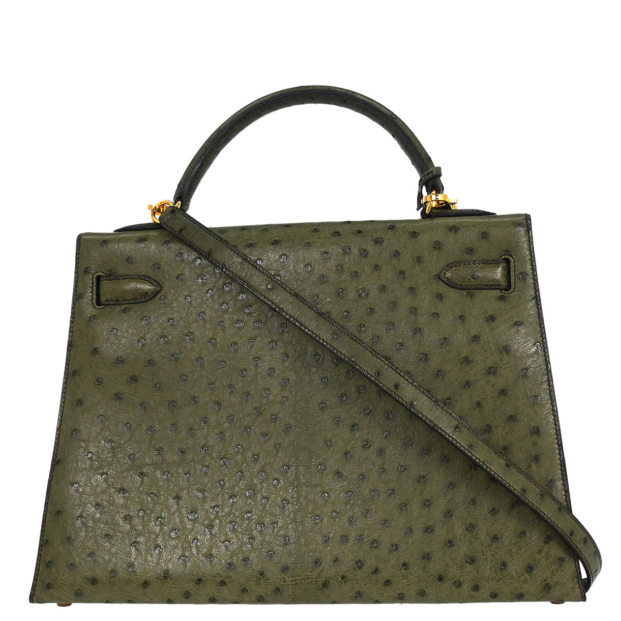 Hermes * Olive Green Ostrich Kelly 32 Sellier Handbag