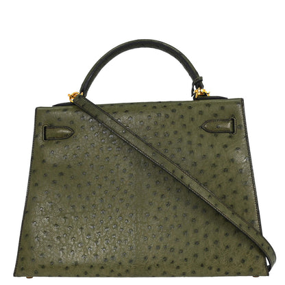 Hermes * Olive Green Ostrich Kelly 32 Sellier Handbag