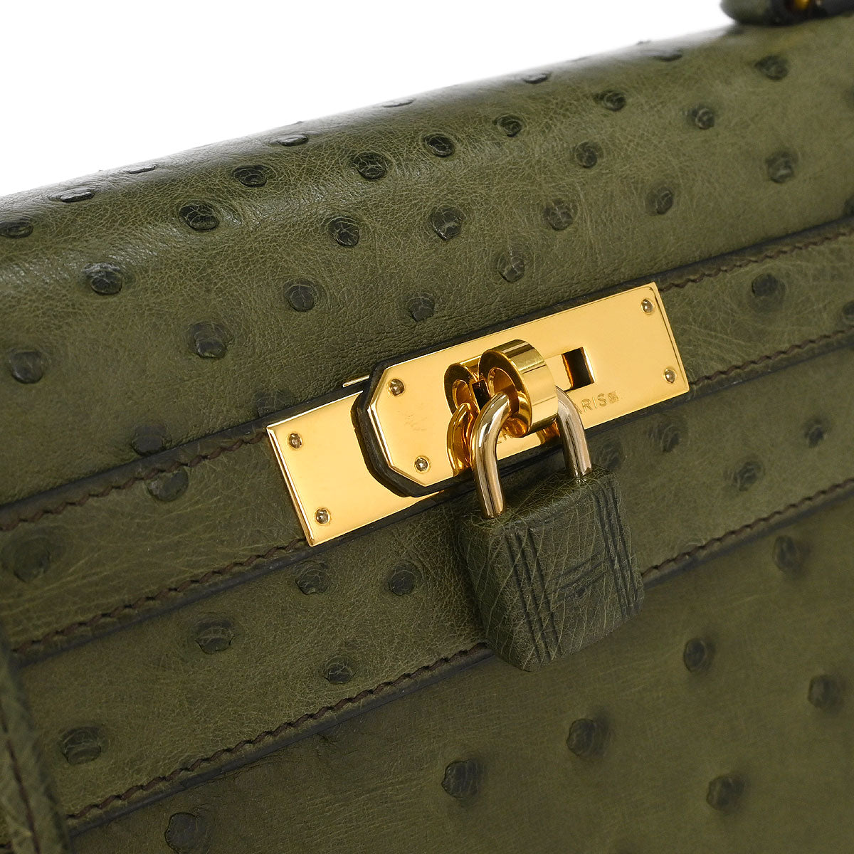 Hermes * Olive Green Ostrich Kelly 32 Sellier Handbag