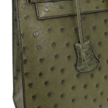 Hermes * Olive Green Ostrich Kelly 32 Sellier Handbag