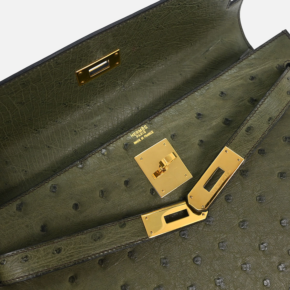 Hermes * Olive Green Ostrich Kelly 32 Sellier Handbag