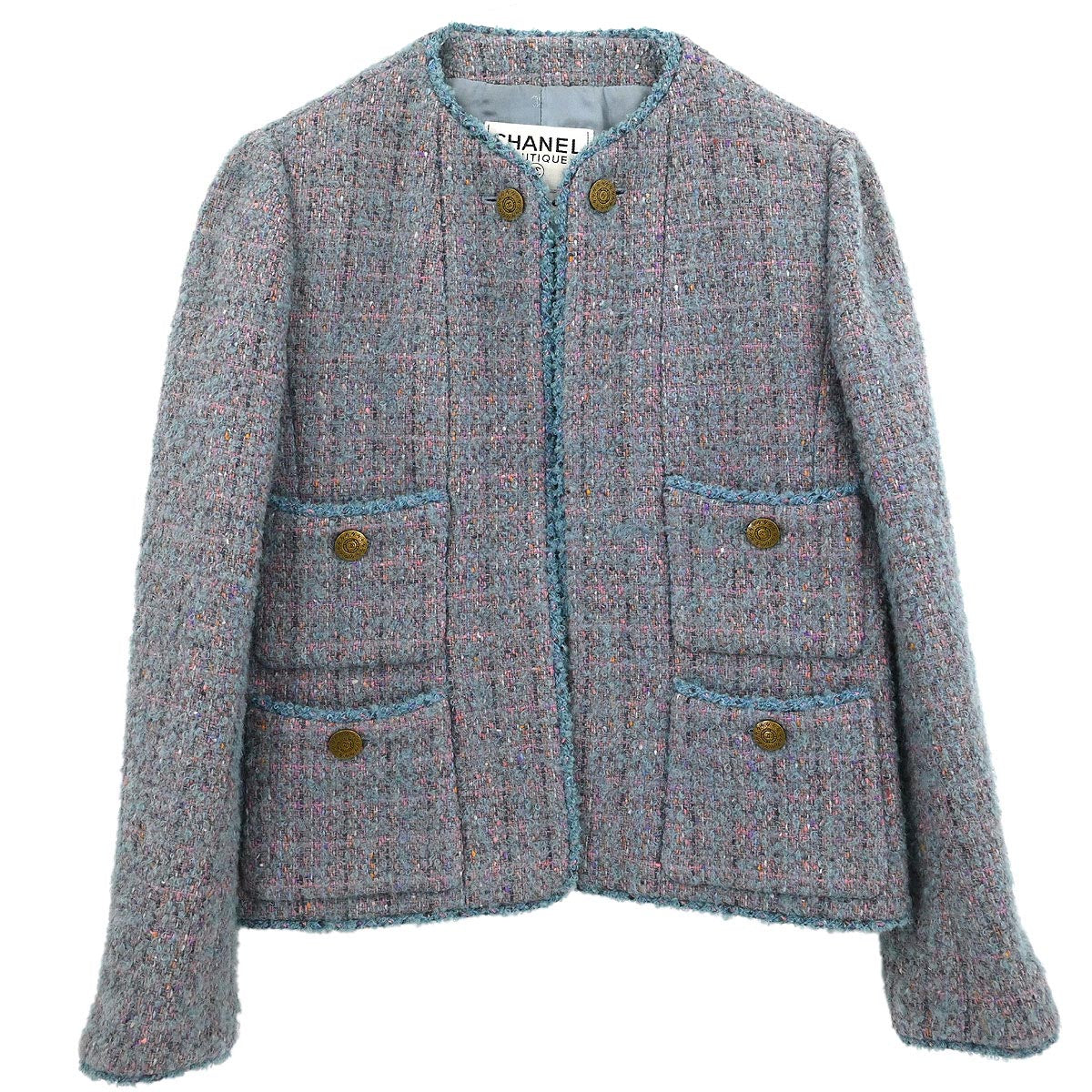 Chanel Single Breasted Collarless Jacket Blue #36