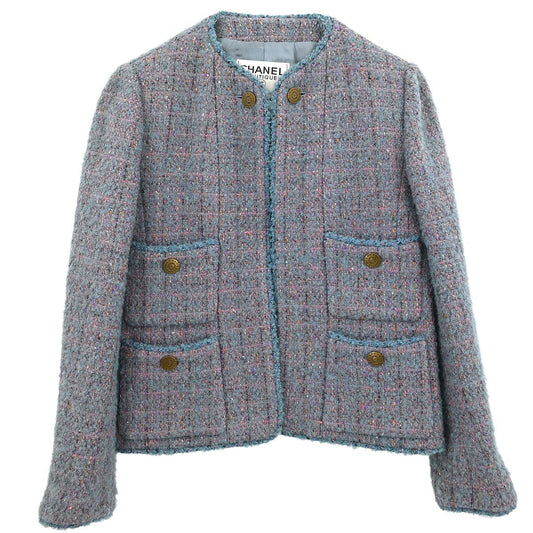 Chanel Single Breasted Collarless Jacket Blue #36
