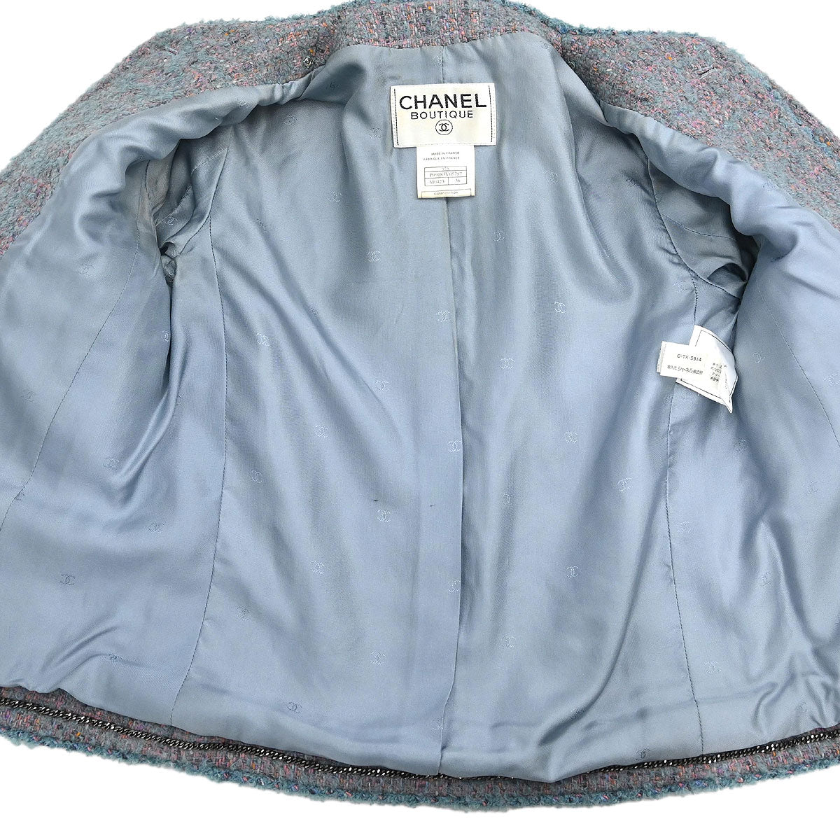 Chanel Single Breasted Collarless Jacket Blue #36