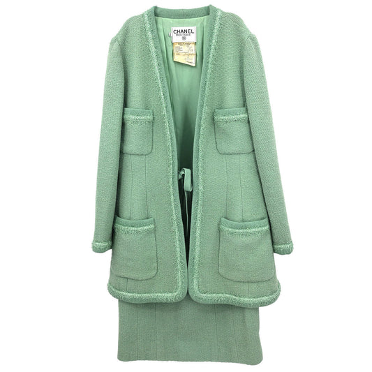 Chanel Setup Suit Jacket Skirt Light Green #42