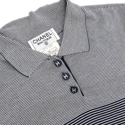 Chanel Short Sleeve Polo Shirt Top Navy #38