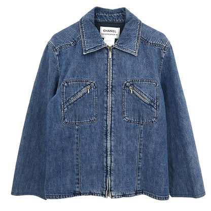 Chanel Zip Up Denim Jacket Blue #44