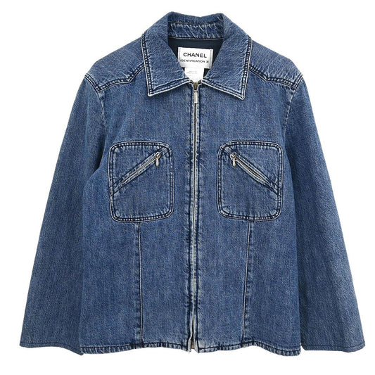 Chanel Zip Up Denim Jacket Blue #44