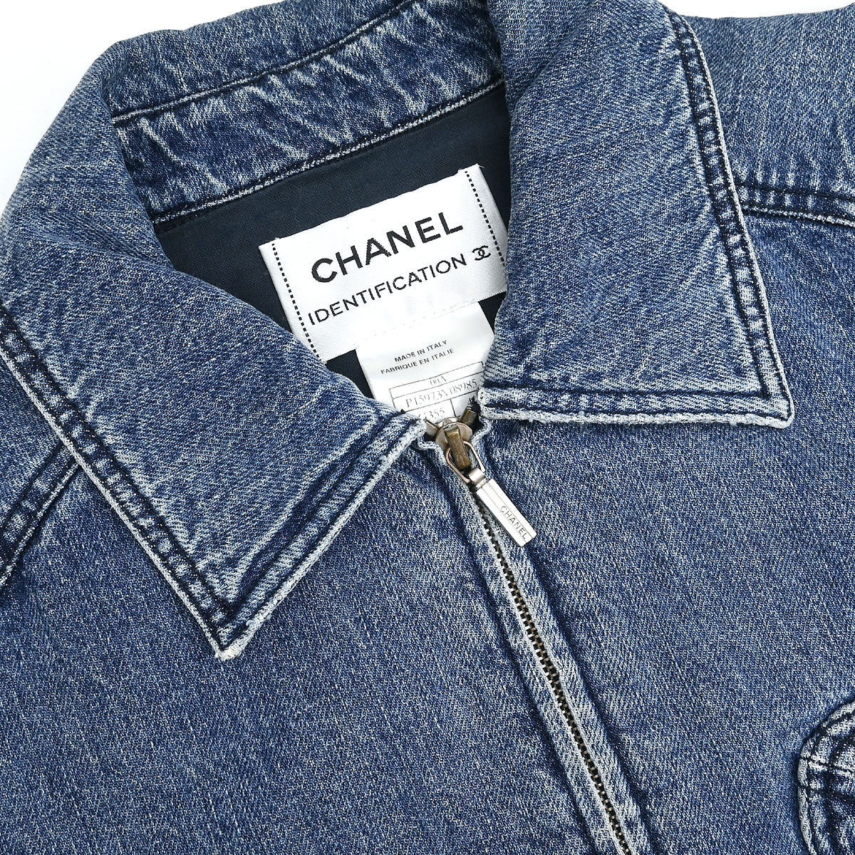 Chanel Zip Up Denim Jacket Blue #44