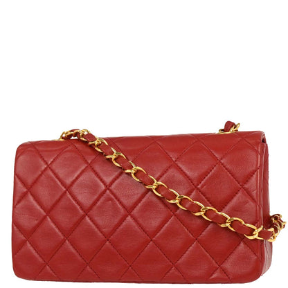 Chanel 1989-1991 Red Lambskin Turnlock Mini Full Flap Shoulder Bag