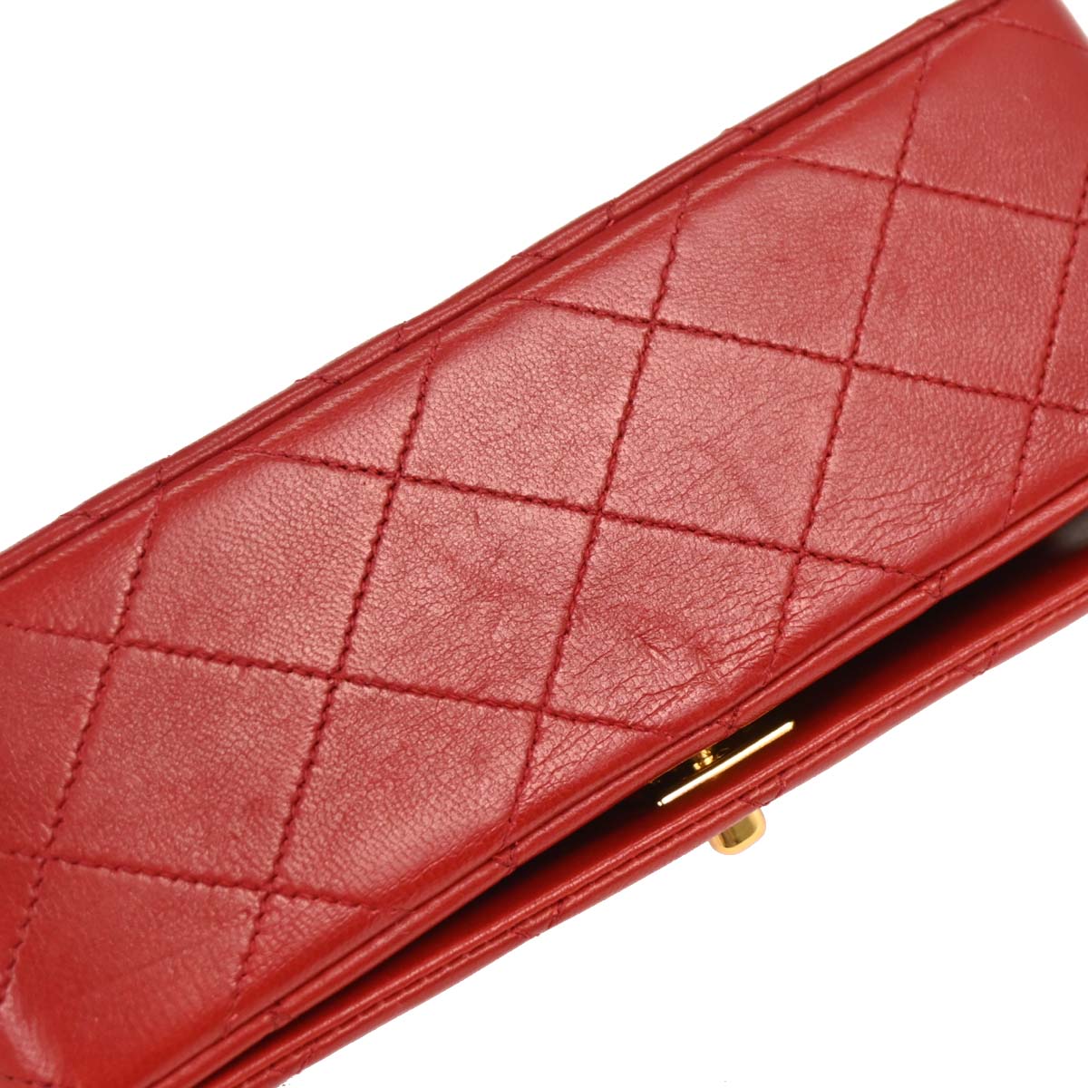 Chanel 1989-1991 Red Lambskin Turnlock Mini Full Flap Shoulder Bag