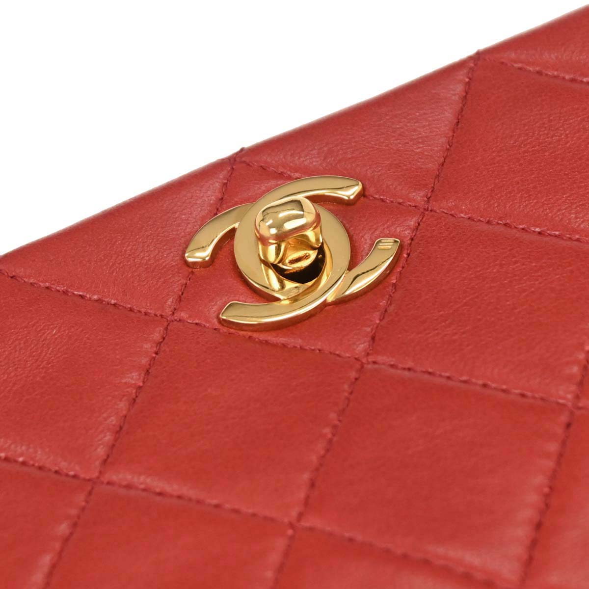 Chanel 1989-1991 Red Lambskin Turnlock Mini Full Flap Shoulder Bag