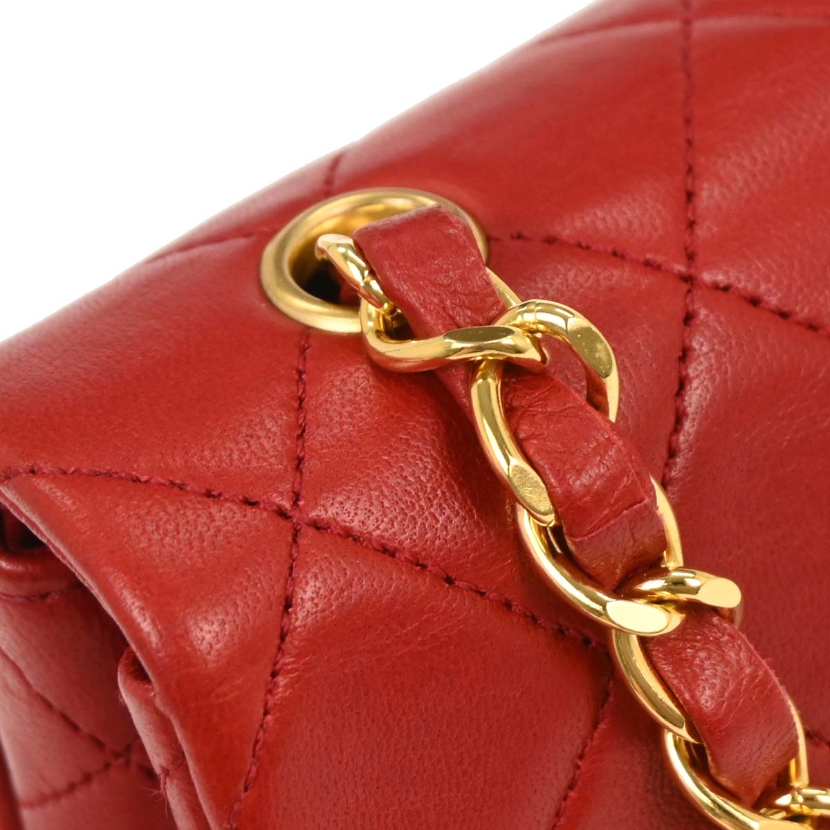 Chanel 1989-1991 Red Lambskin Turnlock Mini Full Flap Shoulder Bag