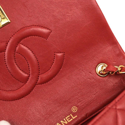 Chanel 1989-1991 Red Lambskin Turnlock Mini Full Flap Shoulder Bag