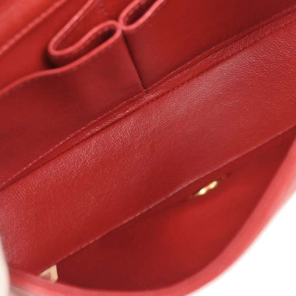 Chanel 1989-1991 Red Lambskin Turnlock Mini Full Flap Shoulder Bag