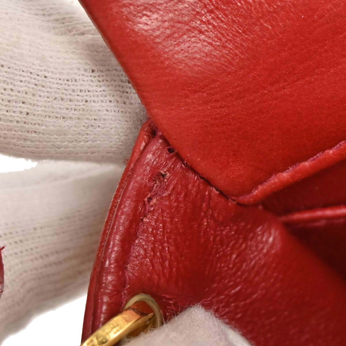 Chanel 1989-1991 Red Lambskin Turnlock Mini Full Flap Shoulder Bag