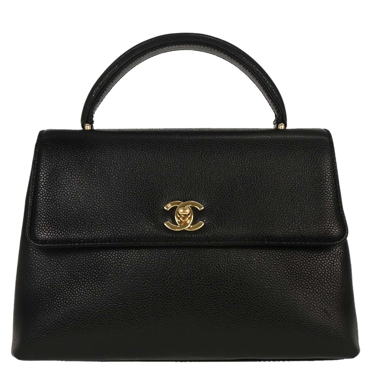 Chanel 2000-2001 Black Caviar Top Handle Kelly Handbag