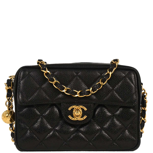 Chanel 1994-1996 Black Caviar Camera Bag Mini