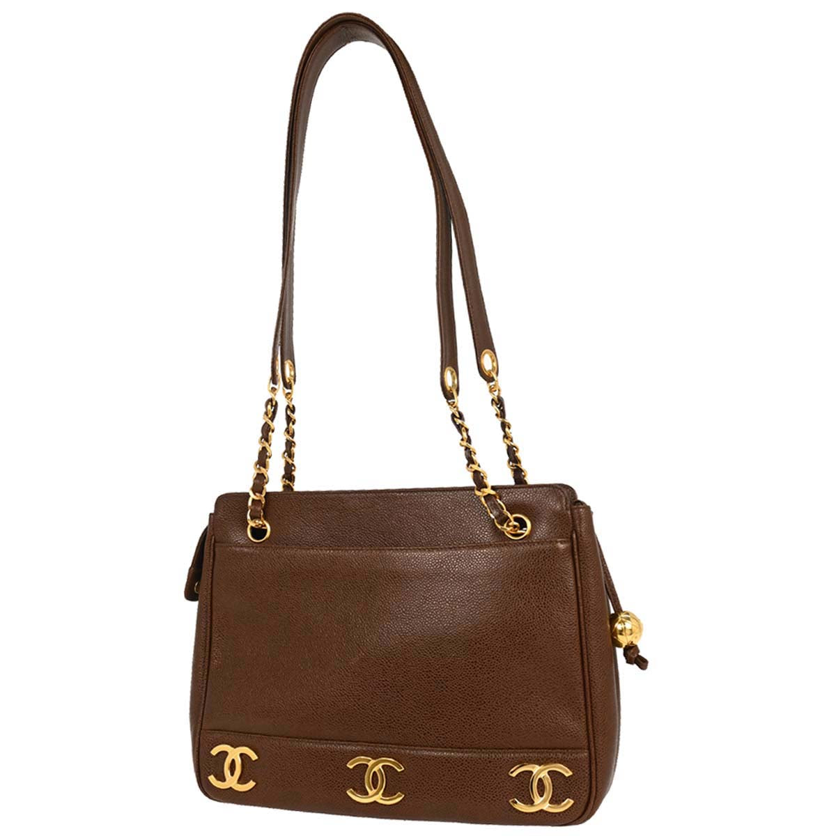 Chanel 1994-1996 Brown Calfskin Triple CC Shoulder Tote Bag