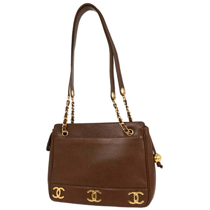 Chanel 1994-1996 Brown Calfskin Triple CC Shoulder Tote Bag