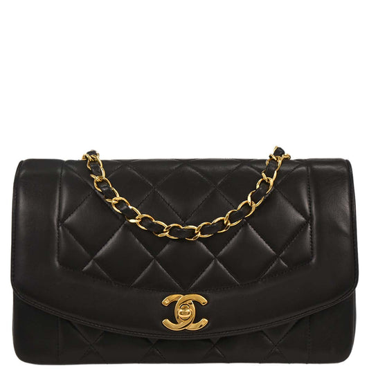 Chanel 1991-1994 Black Lambskin Small Diana Shoulder Bag
