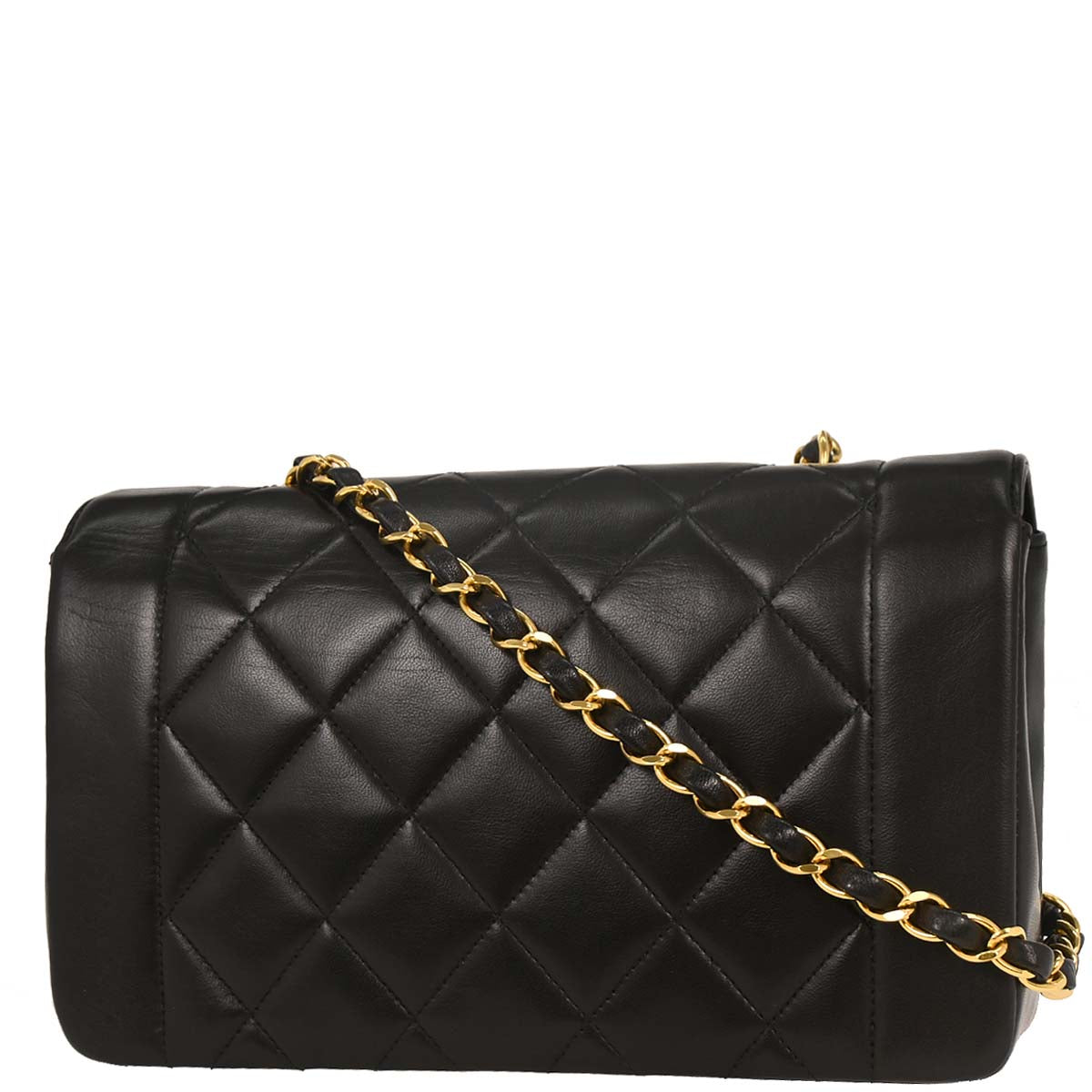 Chanel 1991-1994 Black Lambskin Small Diana Shoulder Bag