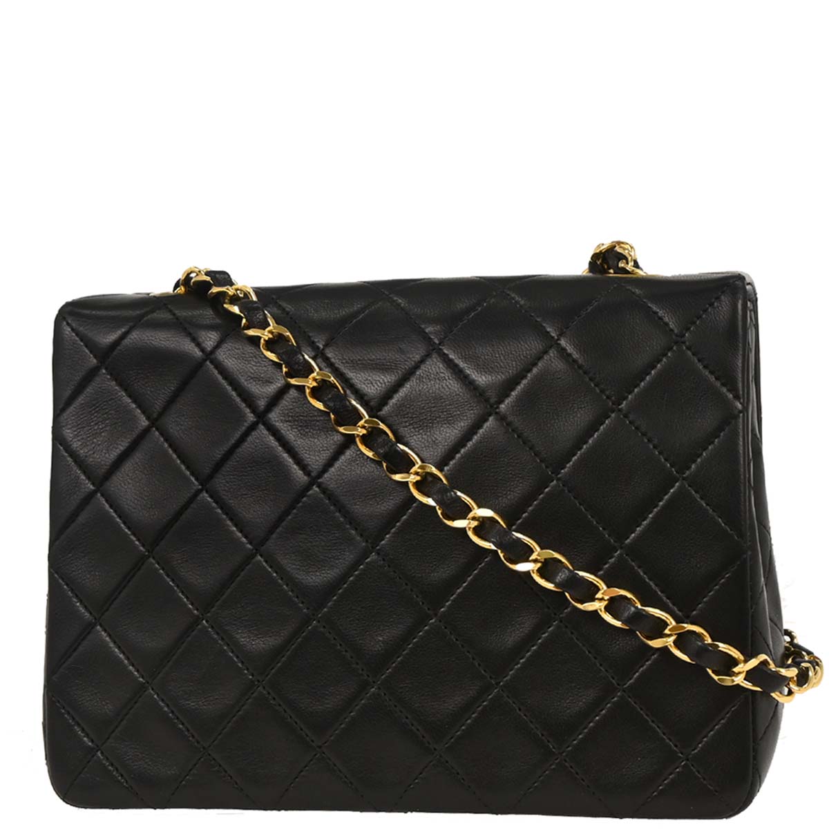 Chanel 1989-1991 Black Lambskin Classic Square Flap Shoulder Bag 20