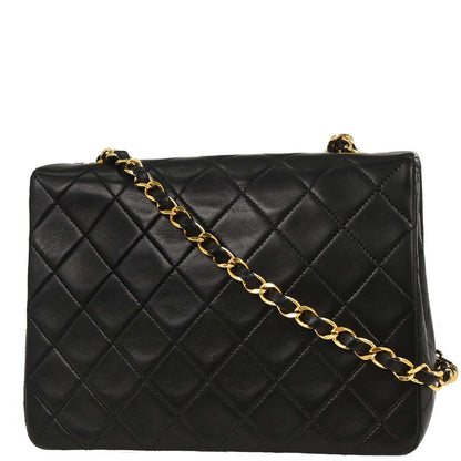 Chanel 1989-1991 Black Lambskin Classic Square Flap Shoulder Bag 20