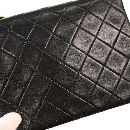 Chanel 1989-1991 Black Lambskin Classic Square Flap Shoulder Bag 20
