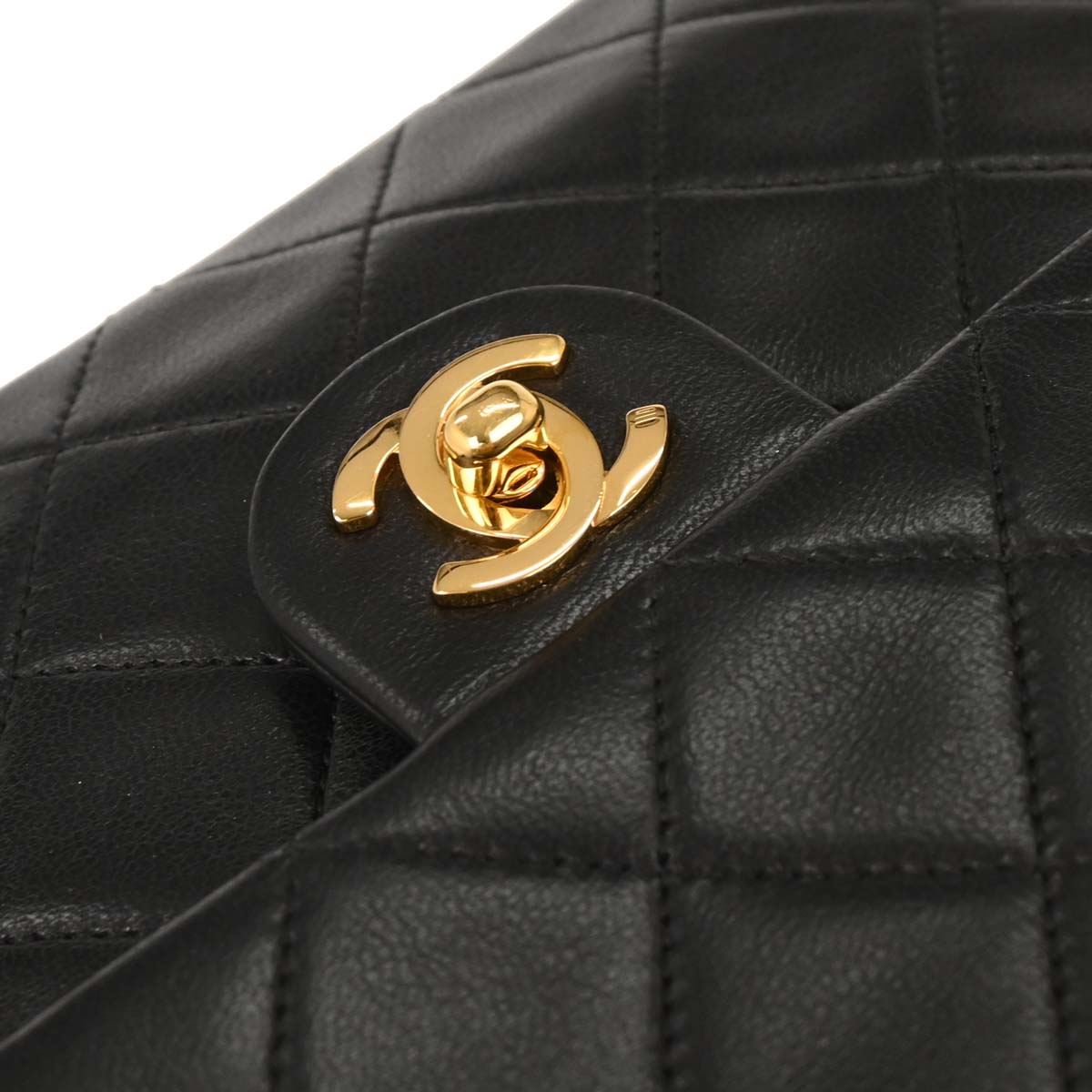 Chanel 1989-1991 Black Lambskin Classic Square Flap Shoulder Bag 20