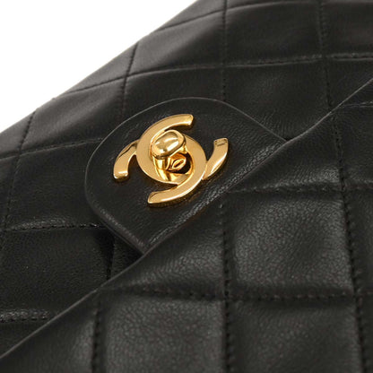 Chanel 1989-1991 Black Lambskin Classic Square Flap Shoulder Bag 20