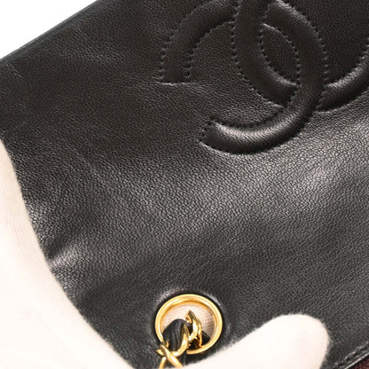 Chanel 1989-1991 Black Lambskin Classic Square Flap Shoulder Bag 20
