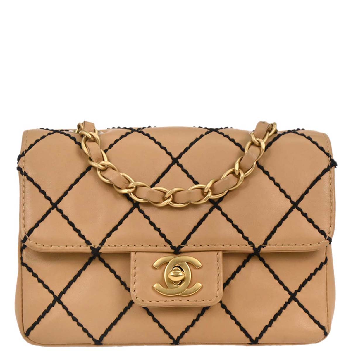 Chanel 2003-2004 Beige Calfskin Wild Stitch Shoulder Bag