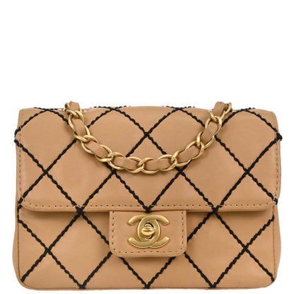 Chanel 2003-2004 Beige Calfskin Wild Stitch Shoulder Bag