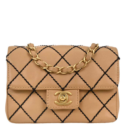 Chanel 2003-2004 Beige Calfskin Wild Stitch Shoulder Bag