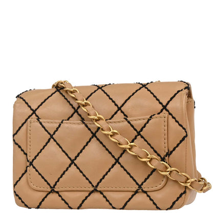Chanel 2003-2004 Beige Calfskin Wild Stitch Shoulder Bag