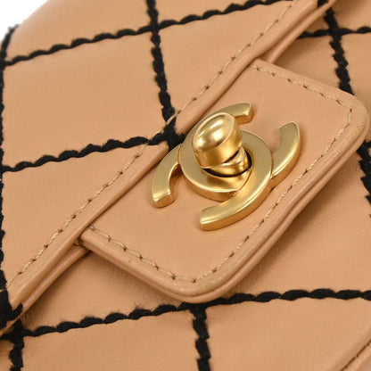 Chanel 2003-2004 Beige Calfskin Wild Stitch Shoulder Bag