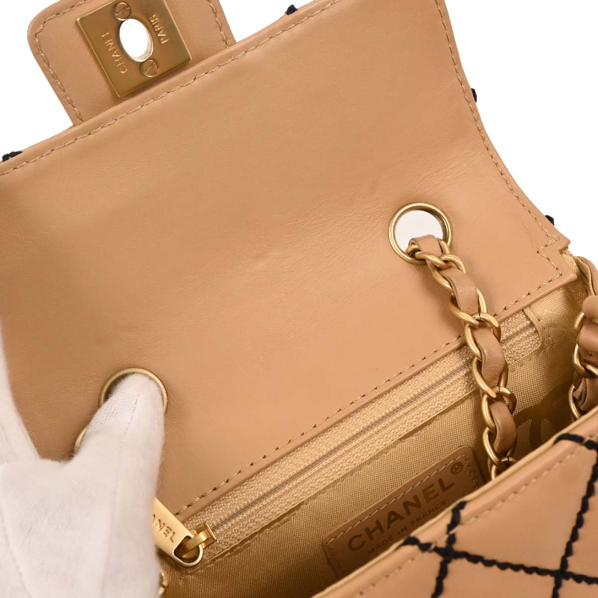 Chanel 2003-2004 Beige Calfskin Wild Stitch Shoulder Bag