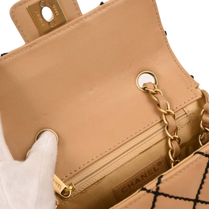 Chanel 2003-2004 Beige Calfskin Wild Stitch Shoulder Bag