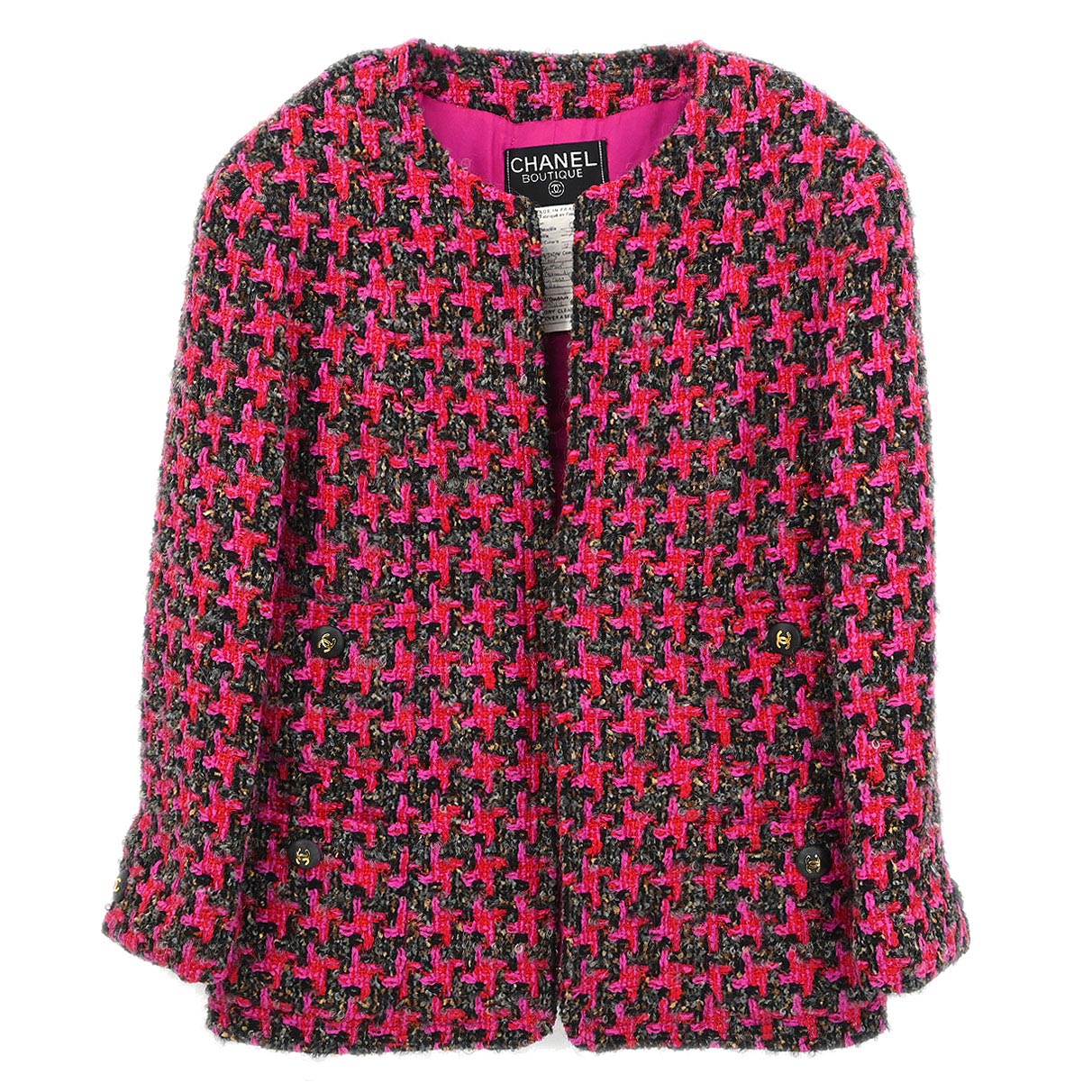 Chanel Single Breasted Collarless Jacket Pink #40