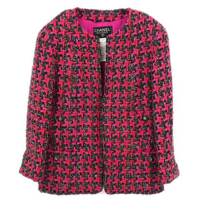 Chanel Single Breasted Collarless Jacket Pink #40
