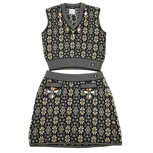 Chanel 2001 Knit Top Skirt Set Black #38
