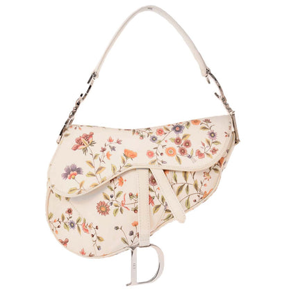 Christian Dior White Canvas Saddle Handbag