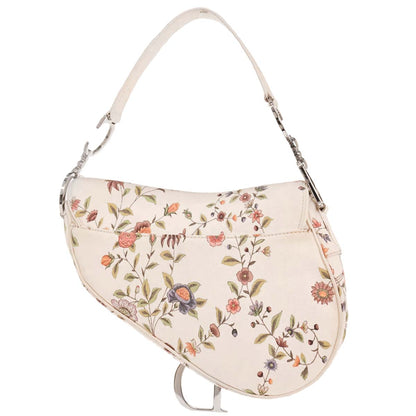 Christian Dior White Canvas Saddle Handbag