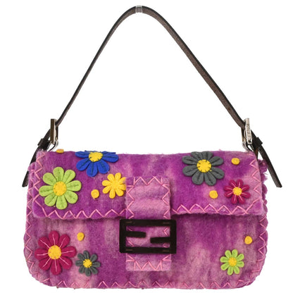 Fendi Purple Felt Patchwork Baguette Handbag